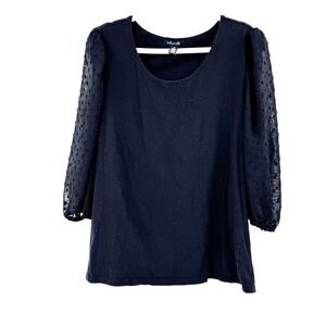 A Love Story Women's Blouse 3X Black Sheer Puff Sleeves Cottage Fairy Polka Dots